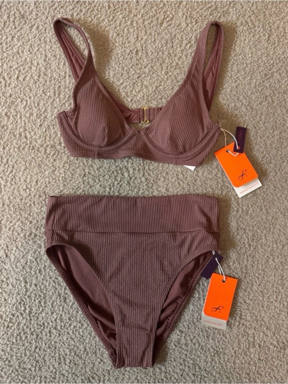 Ribbed Underwire Bikini Set in Mauve
